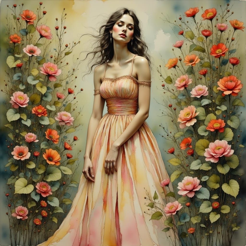 Woman in Silver with Candies: Industrial Neon Art