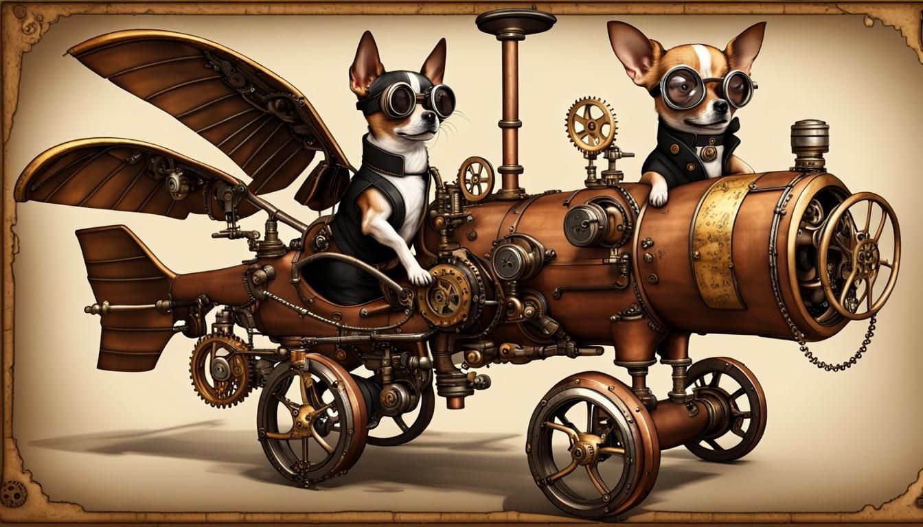 Steampunk Chihuahuas Building a Flying Machine