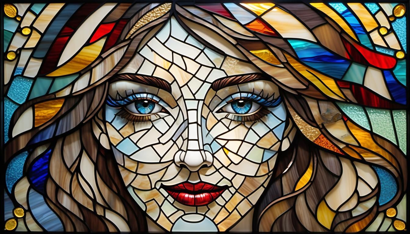 Stained Glass Portrait of a Beautiful Woman