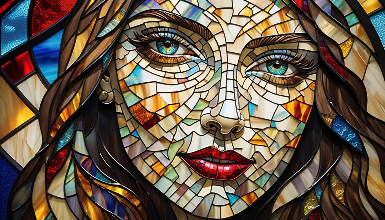 Stained Glass Woman's Face in Vibrant Colors