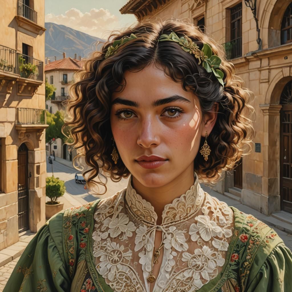 Portrait of Young Woman in 1920s Chilean Style