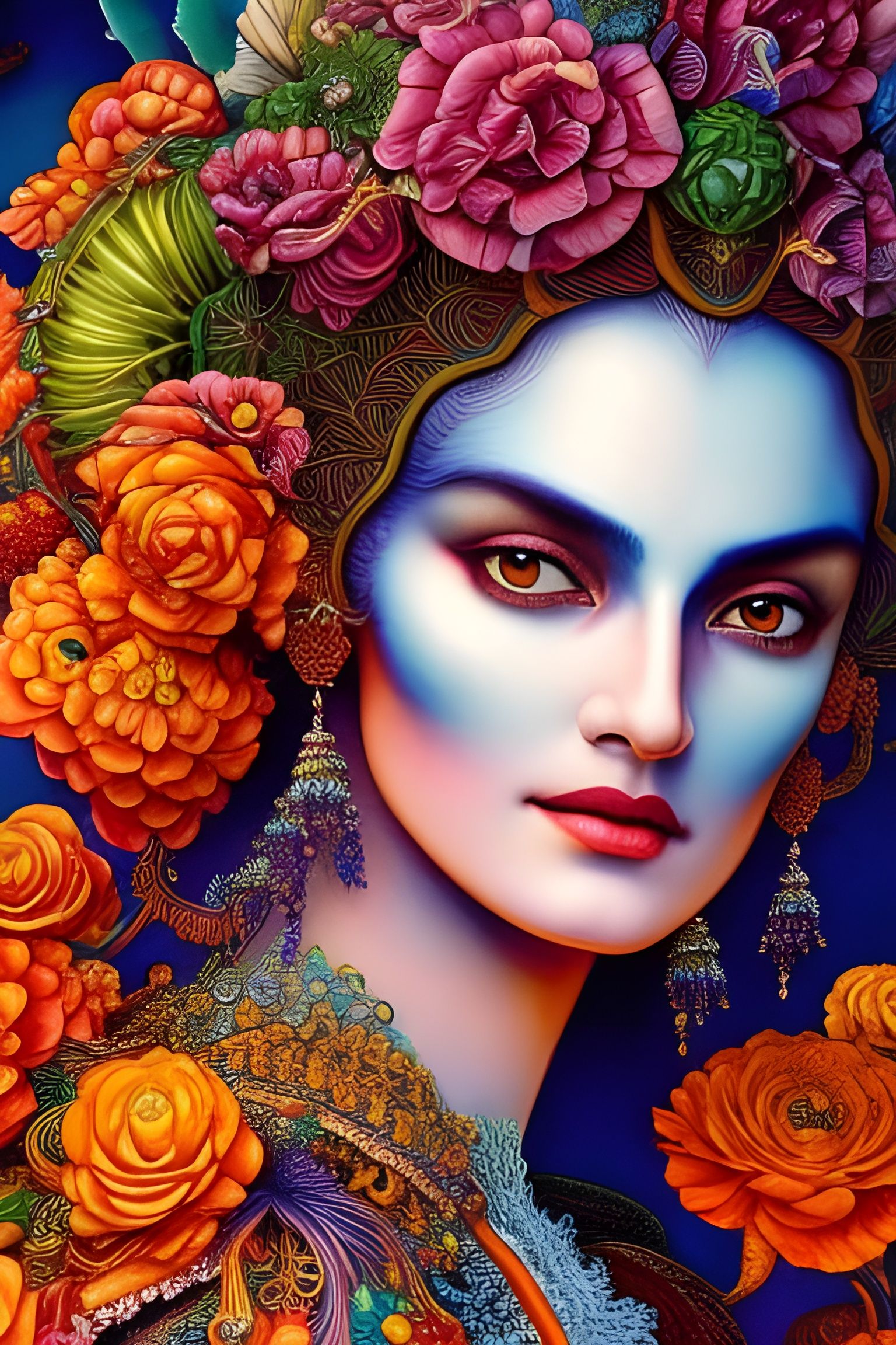 Celestial Cactus Woman in Silk Dress