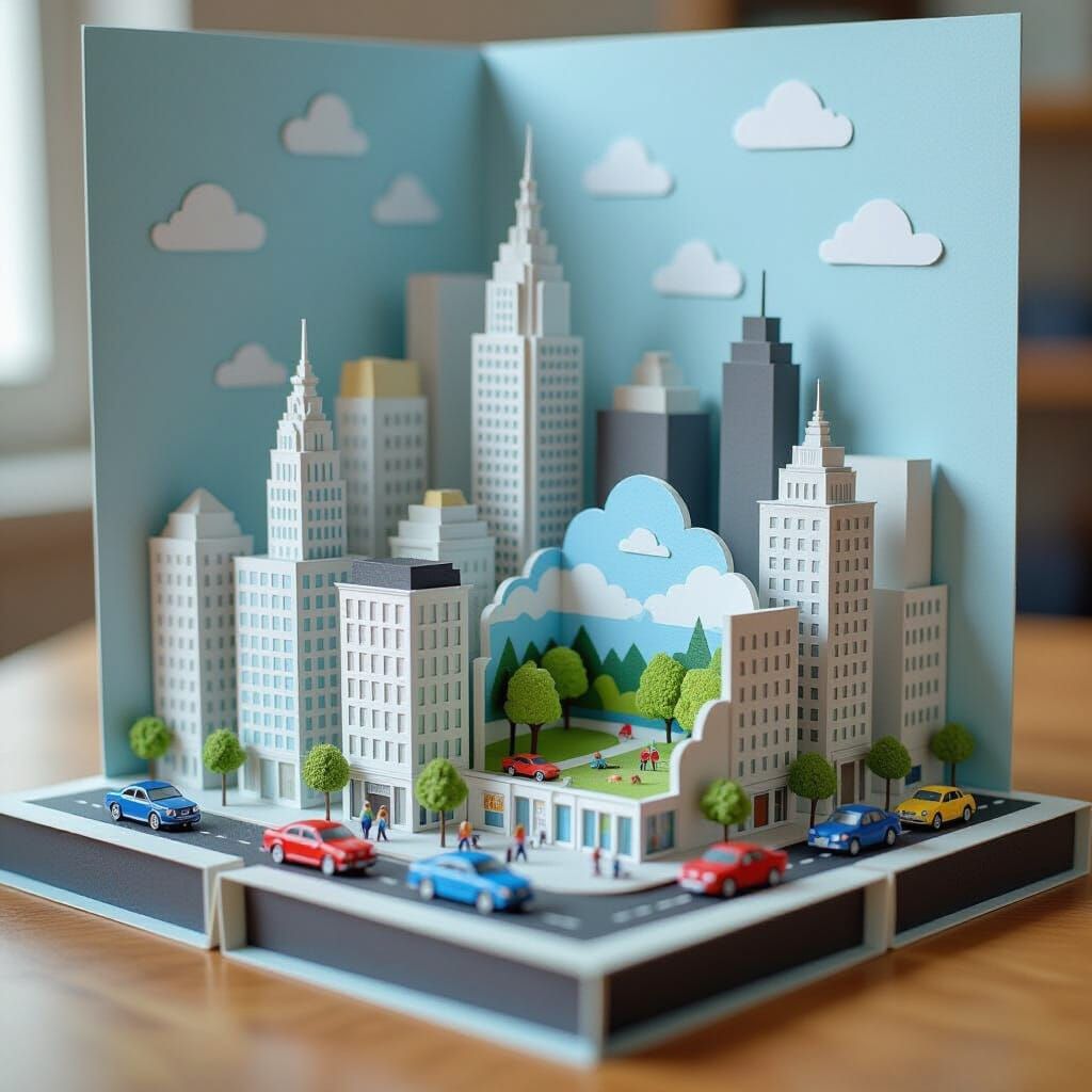 Miniature Paper City Diorama with Hidden Park