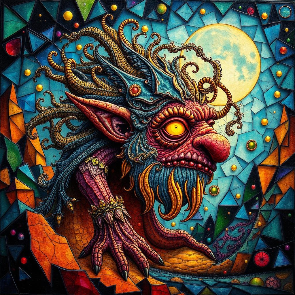 Fractal Troll in Glowing Landscape, Art Nouveau Style
