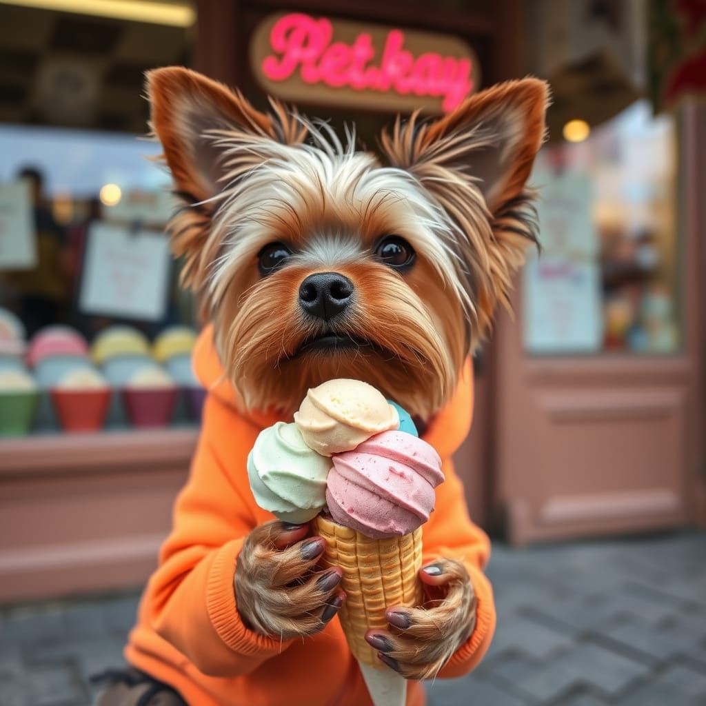 Yorkie Enjoys Colourful Ice Cream in Prague