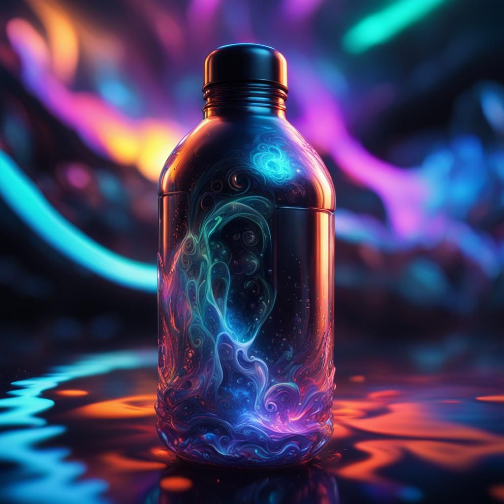 Neon Fantasy Water Bottle Digital Art