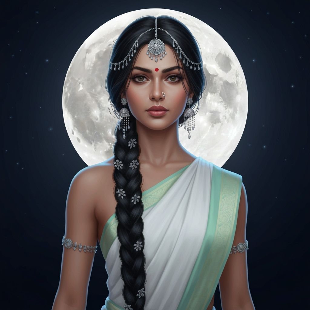 Anumati, Hindu Lunar Goddess, Posing by Full Moon
