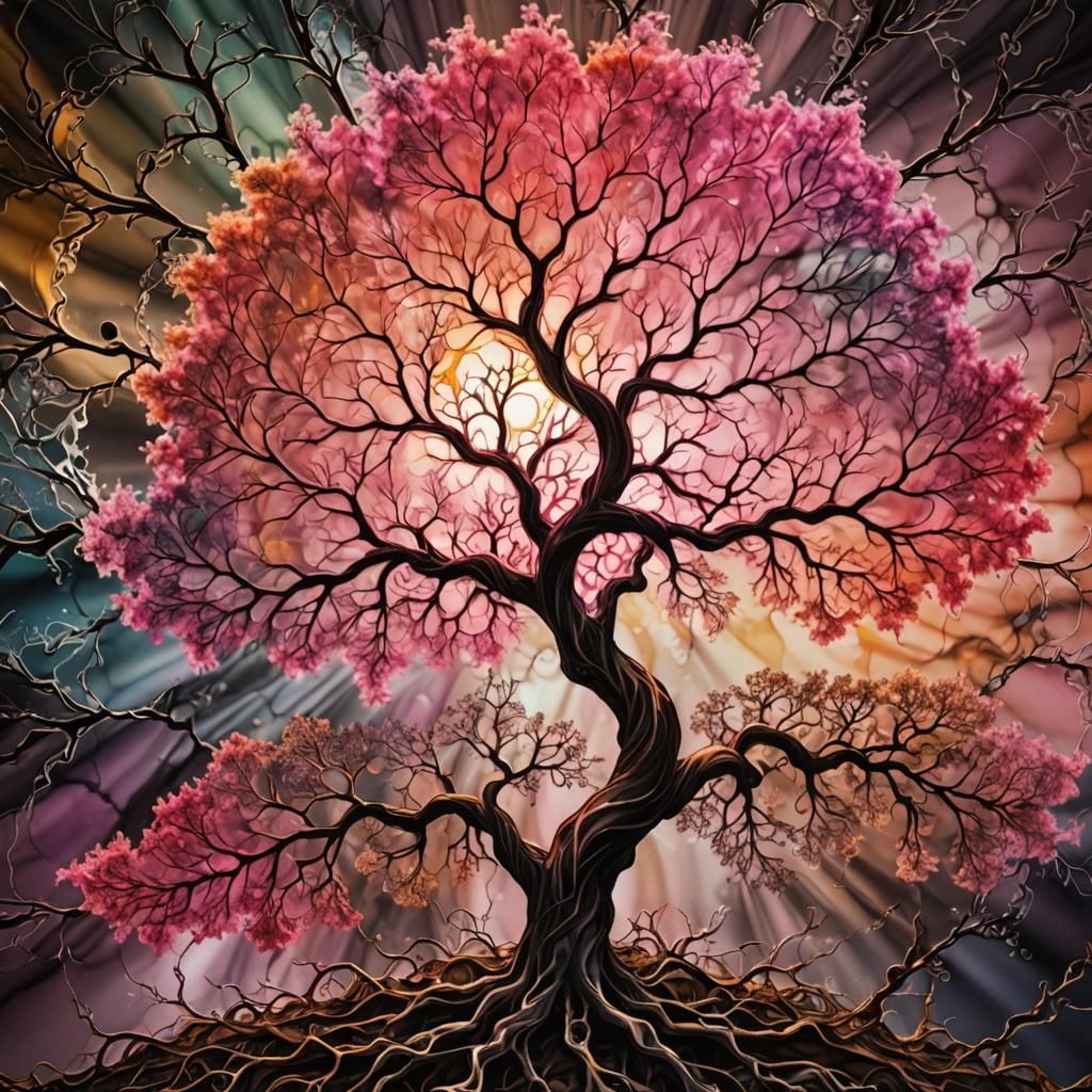 Intricate Tree with Bioluminescent Parts, Fine Art