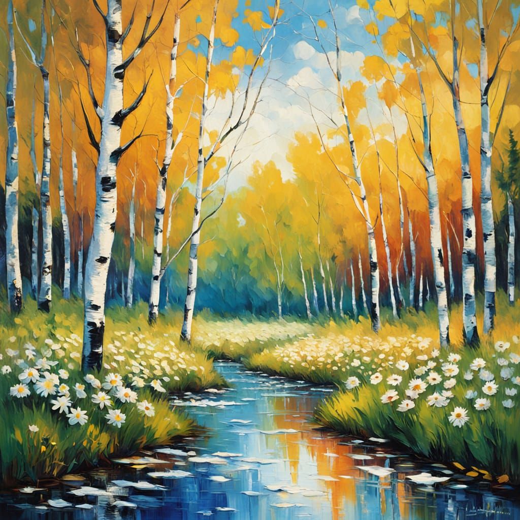 Vibrant Neo-Impressionist Meadow Scene with Swaying Daisies ...