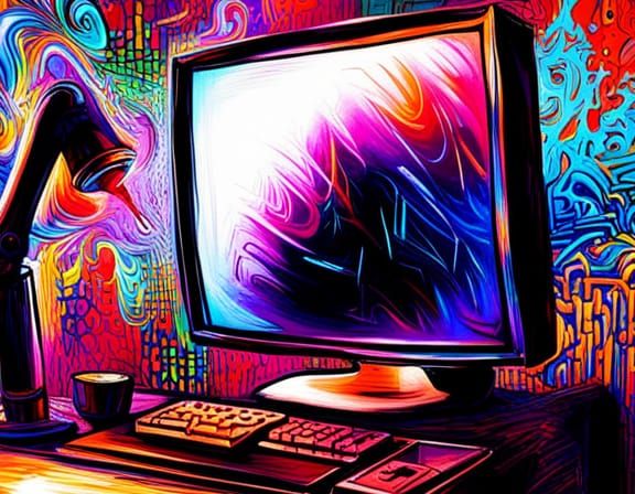 Computer Monitor Code Display in Graffiti Art Style