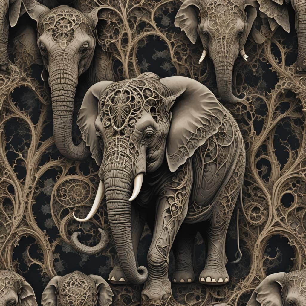Elephant in Fractal Gothic Style