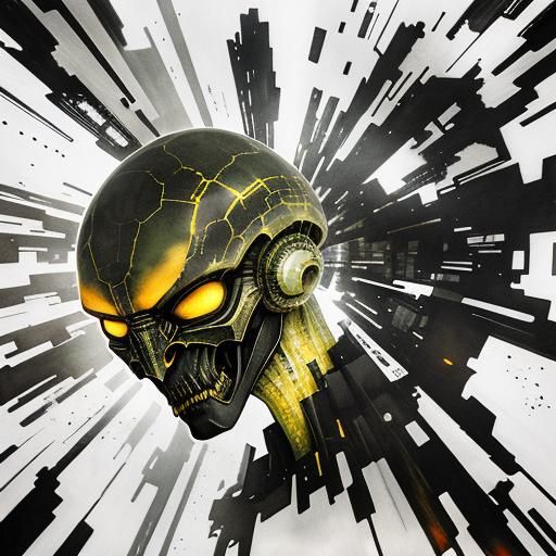 Surreal Alien in Dystopian Cityscape Double Exposure