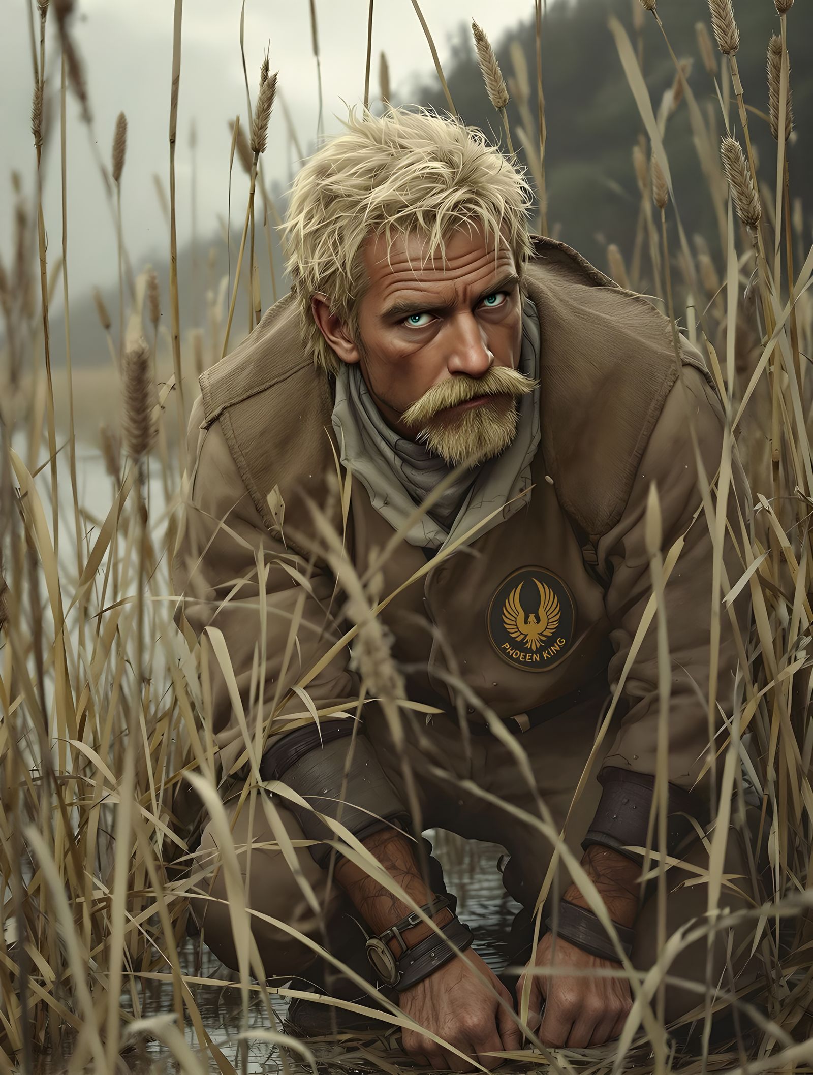 Man in Phoenix Uniform Scans Riverbank Reeds