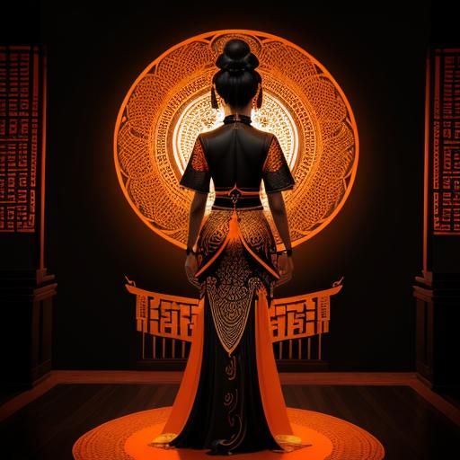 Minimalist Ink Drawing: African Lady at Temple