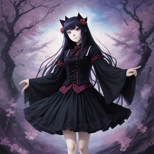 Mysterious Gothic Japanese Female in Anime Style