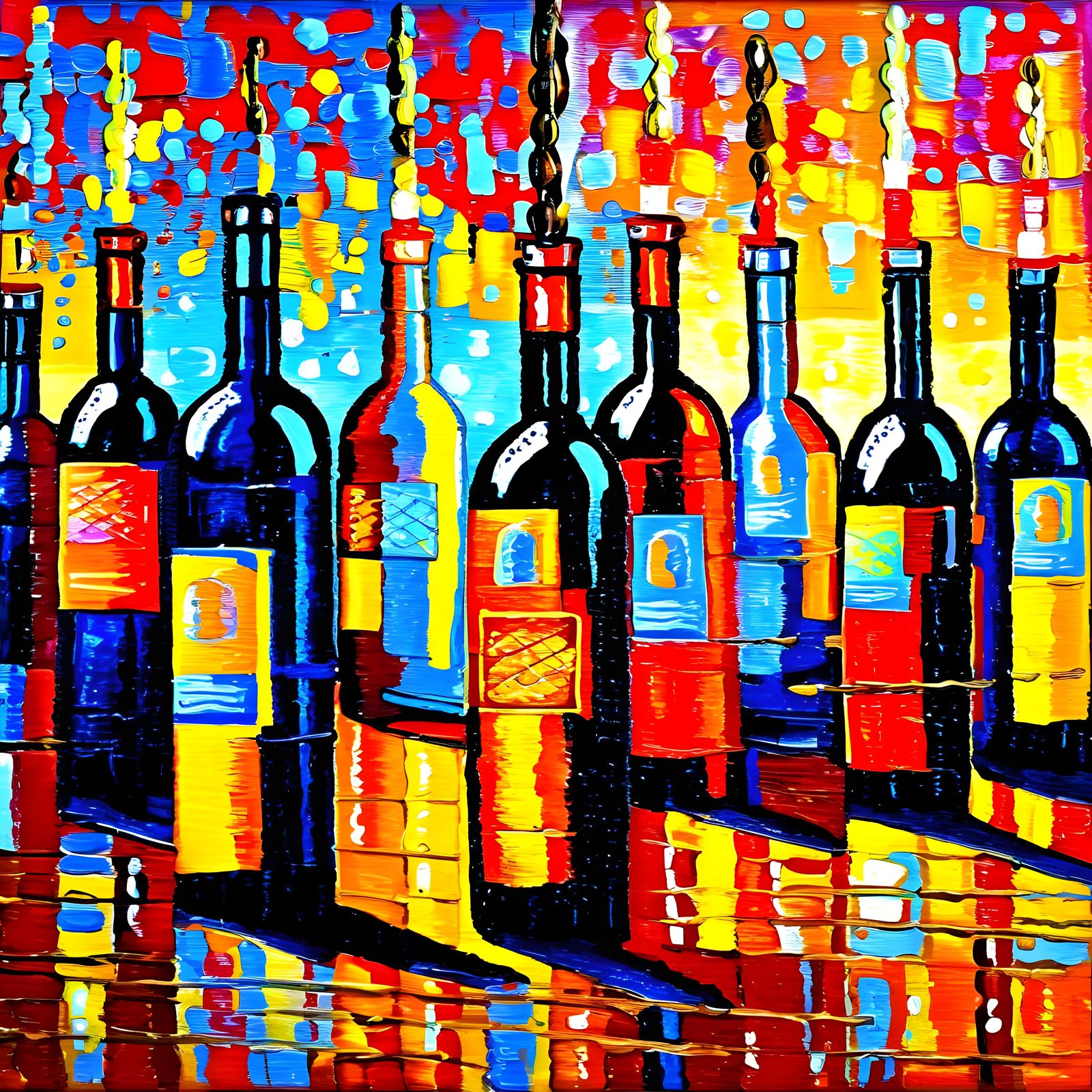Vibrant Oil Painting of Colorful Cans and Bottles