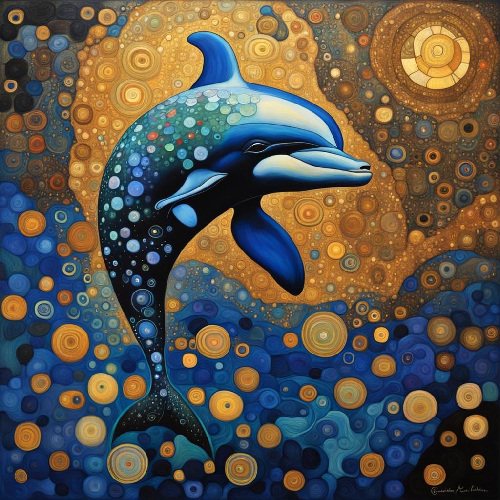 Mystic Dolphin in Klimt Style