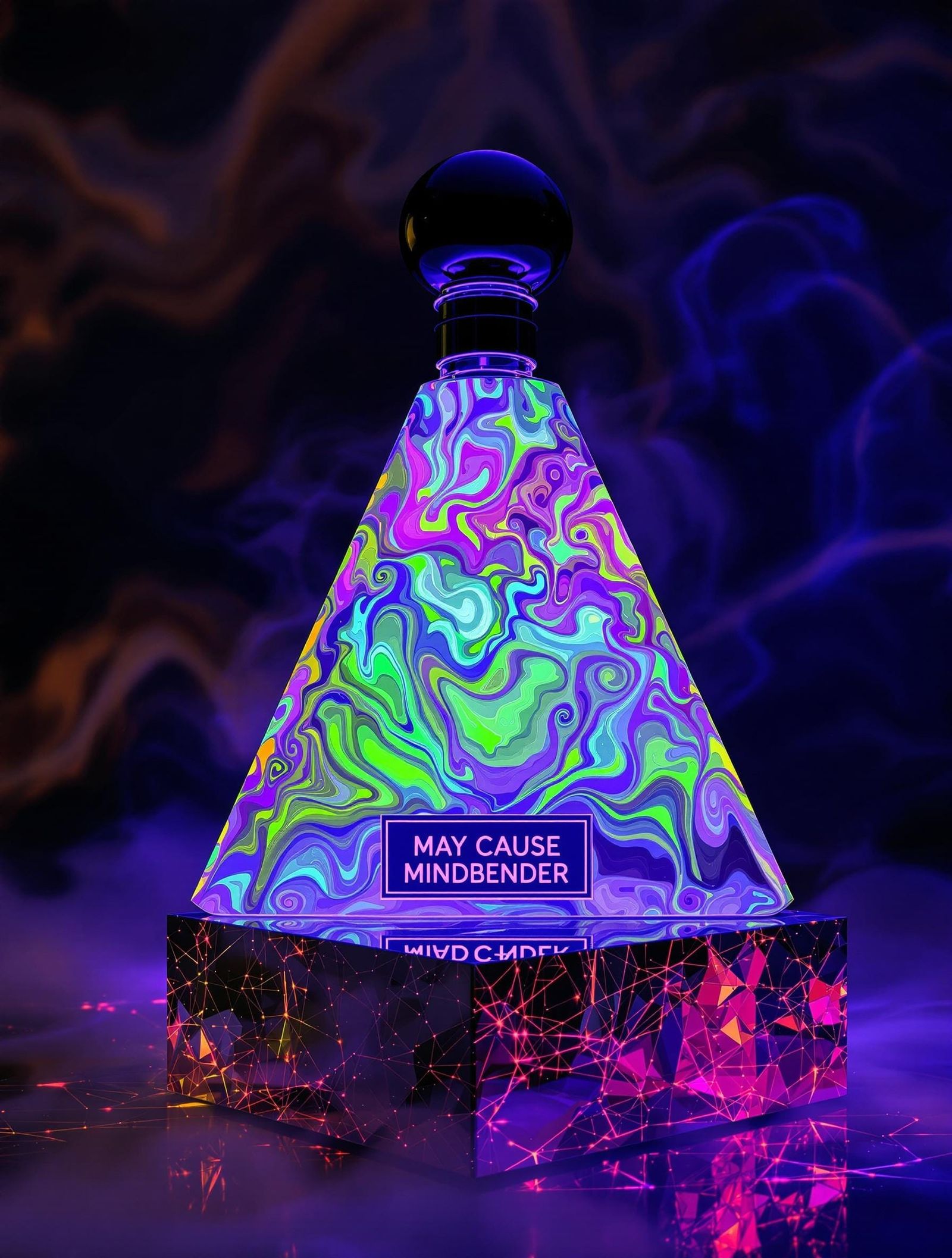 Surreal Iridescent Sculpture in UV Light Ascends as Luminous...