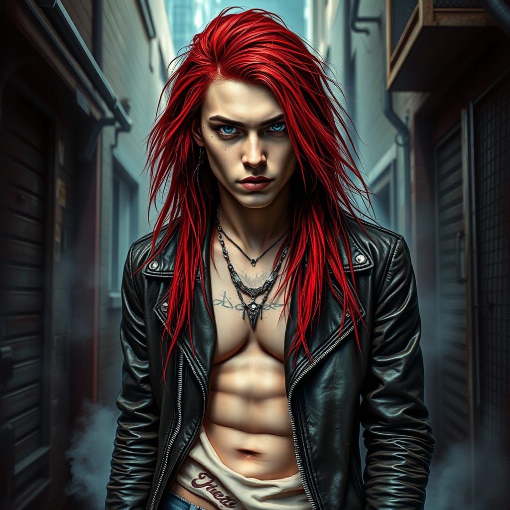 Rebellious Androgynous Youth in Urban Alleyway Portrait