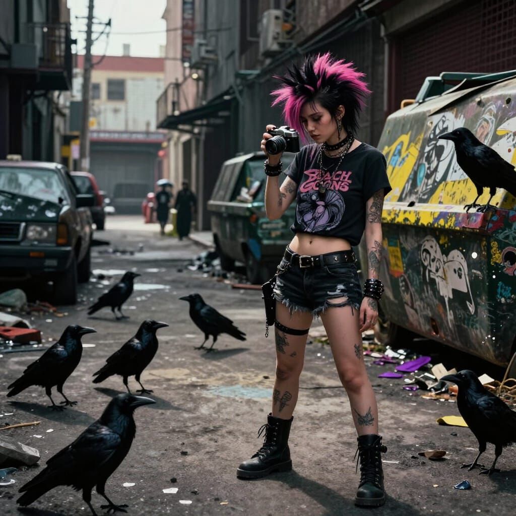Punk Woman Photographs Crows in Gritty LA Alley