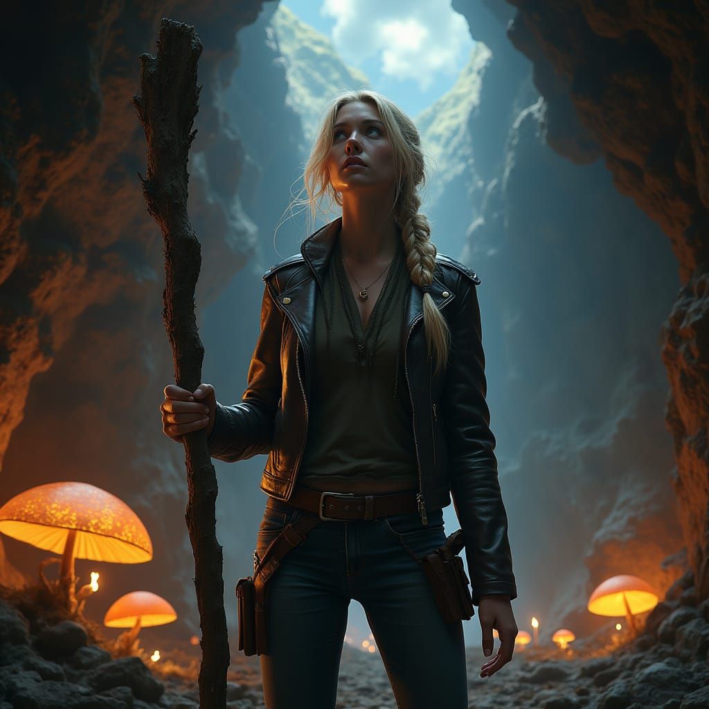 Mystical Warrior in a Dark Cave Sanctuary