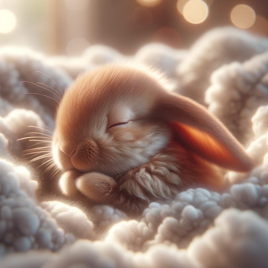 Photorealistic Baby Bunny Resting in Cozy Morning Light