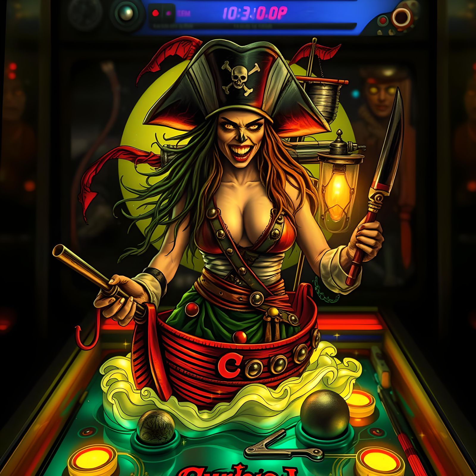 Evil Pirate Captain in Glass Pinball Art