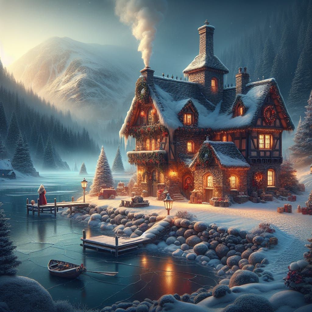 Enchanted Cobblestone Cottage in Winter Wonderland