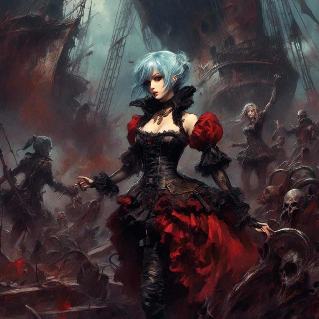 Macabre Anime Pirate Captain with Black Wings