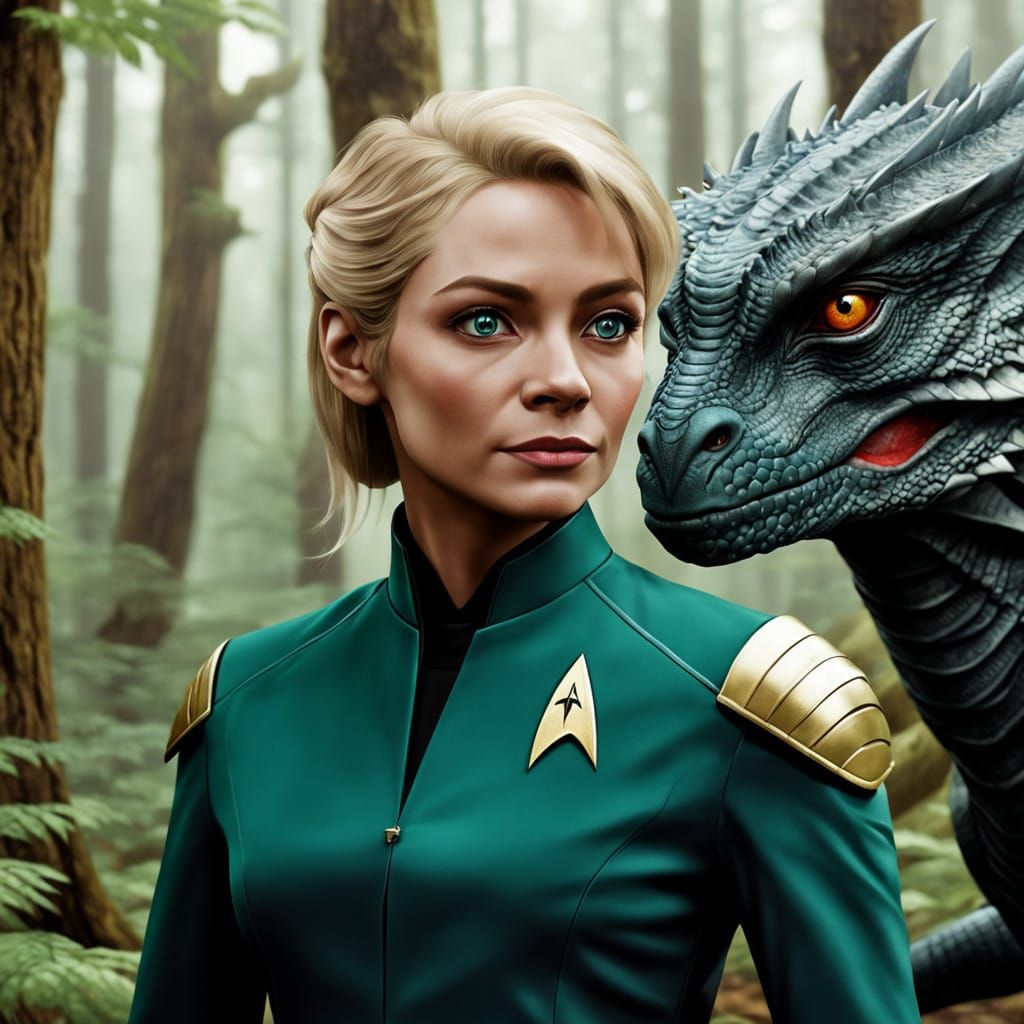 Starfleet Officer Befriends Dragon in Enchanted Forest