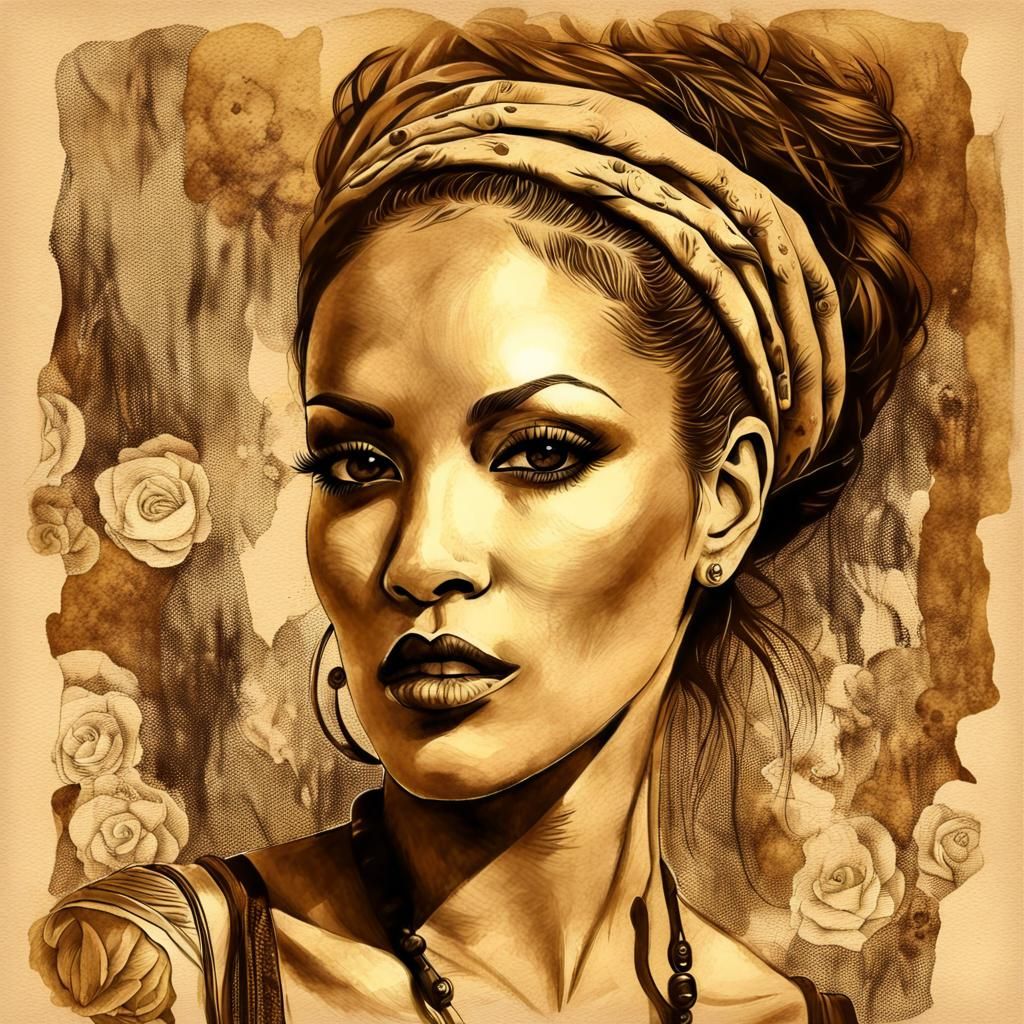 Sepia Mixed Media Art Illustration