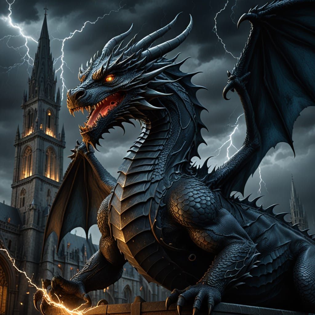 Dragon Guardian: Cathedral Under Stormy Skies