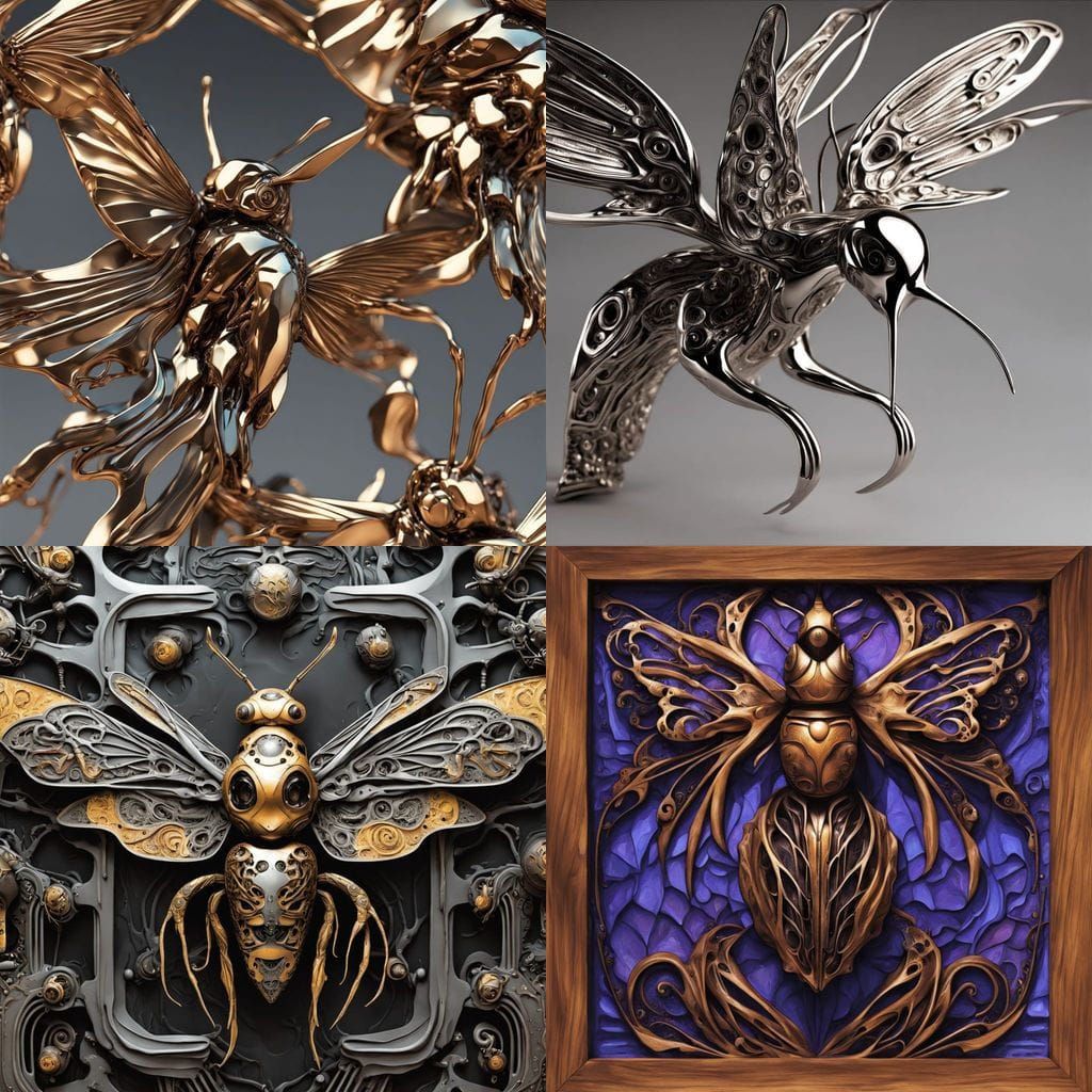 Abstract Wood and Metal Hummingbird Bee Hybrid Sculpture