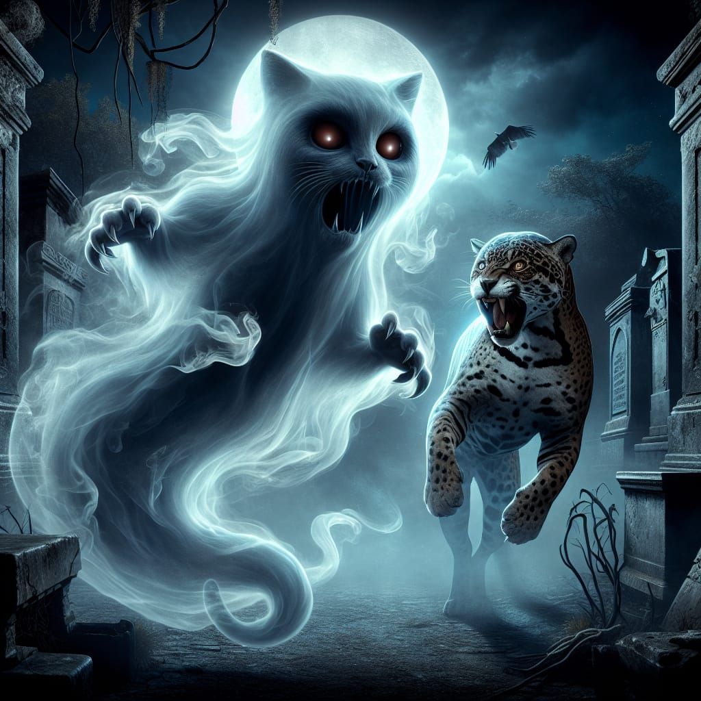 Ghost Cat Confronts Jaguar in Ancient Cemetery