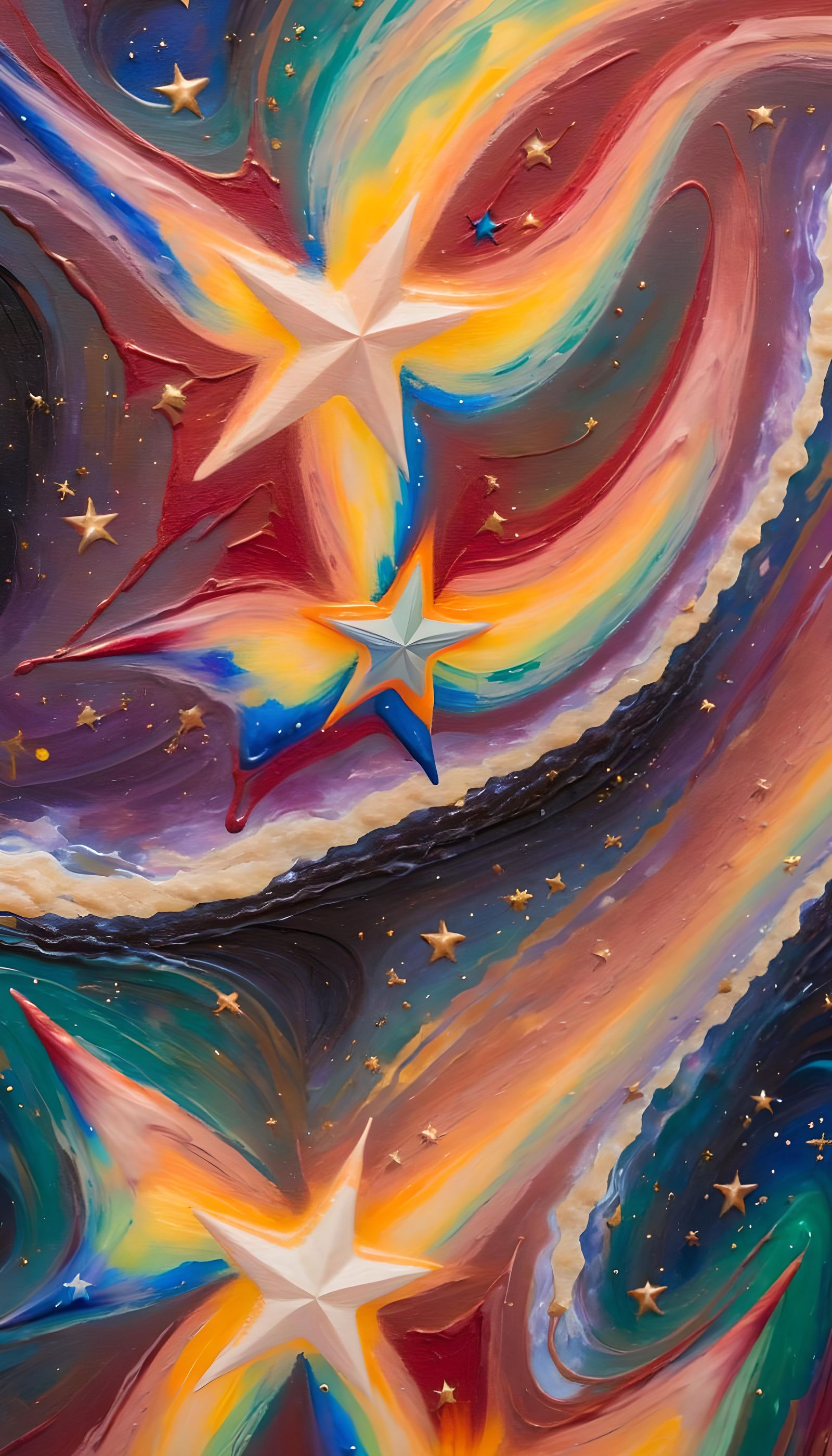 Swirling Star-Beings Emerge: Vivid Impasto Oil Painting