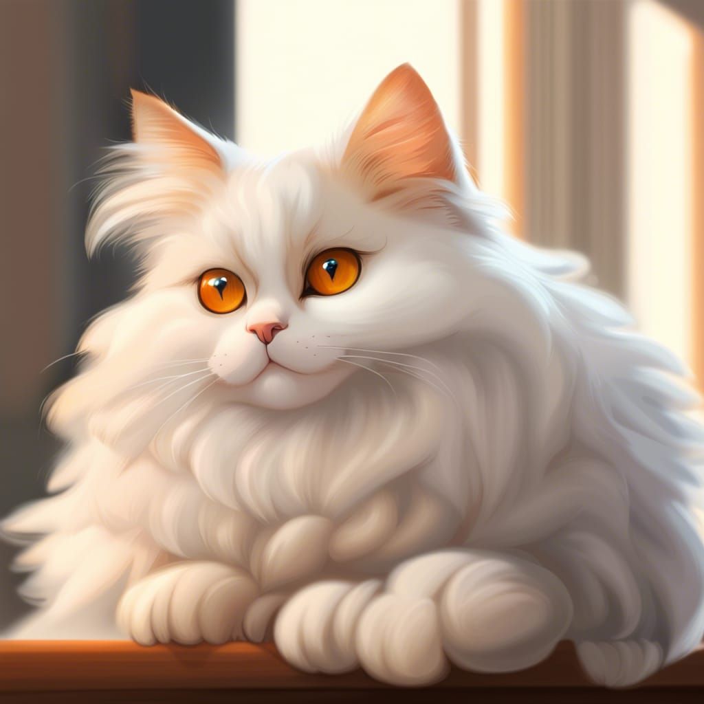 Cute Fluffy Cat Relaxing by Fireplace