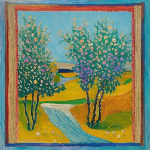 Vibrant Cubist Masterpiece with Blooming Garden and Impasto ...
