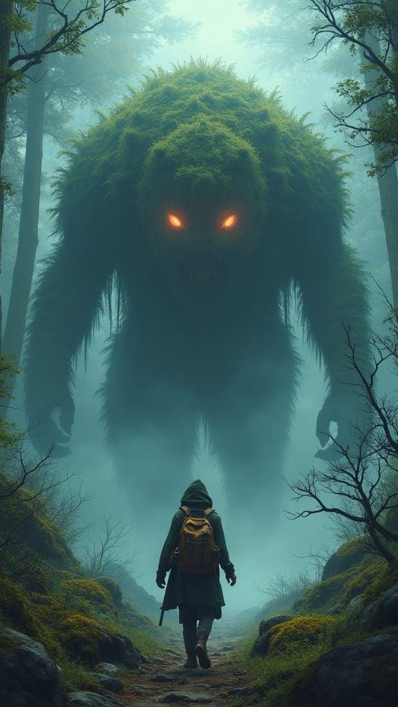 Ethereal Encounter in a Mossy Forest Realm