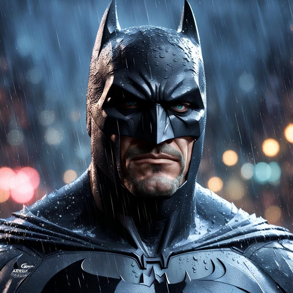 Batman in Rain: Hyperdetailed Artgerm-Inspired Portrait