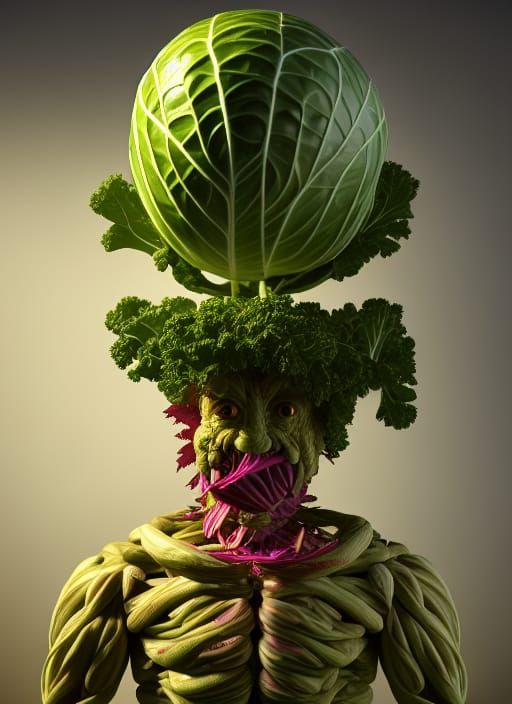 Humanoid Cabbage Bodybuilder Plays Croquet