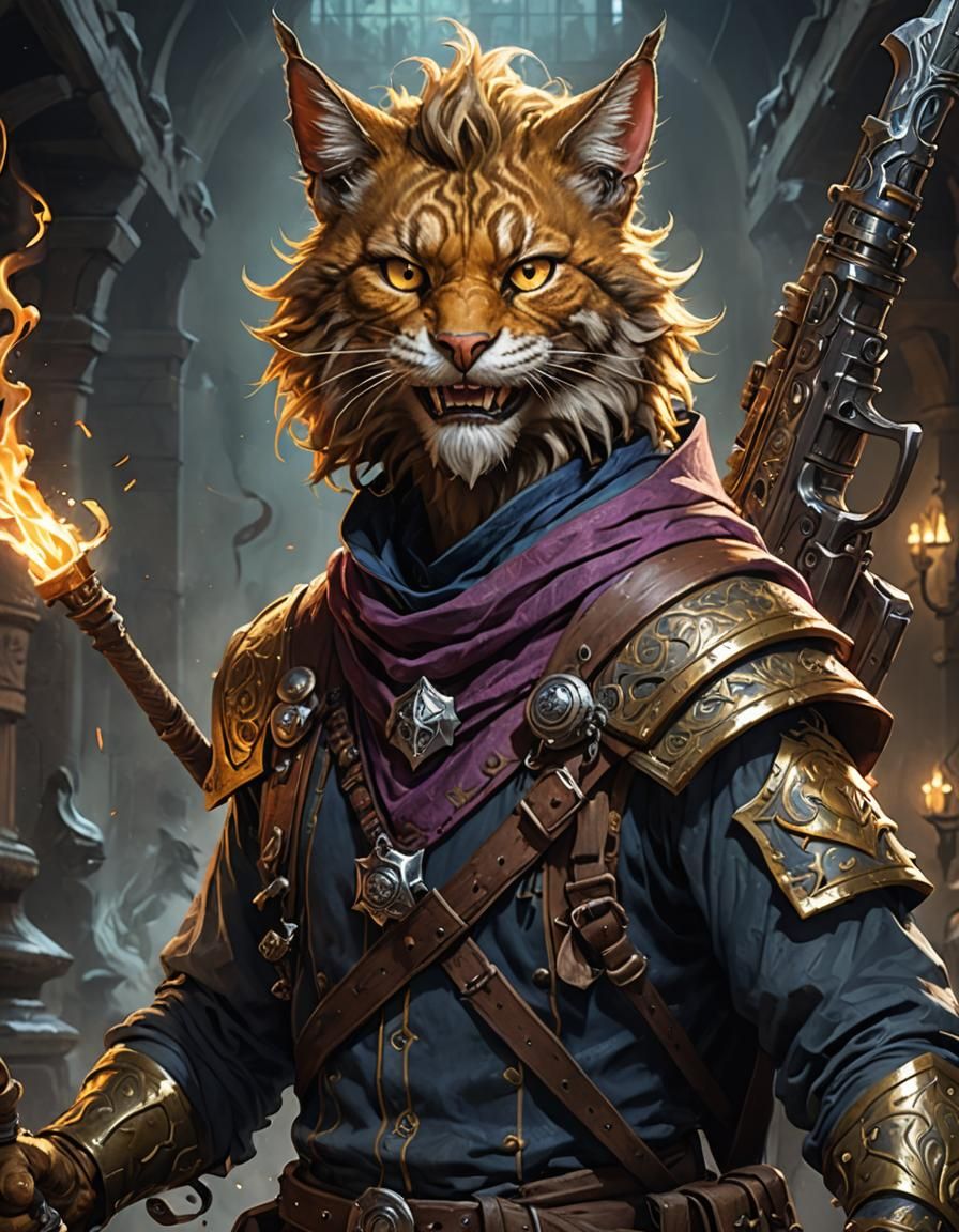 Tabaxi Wizard Engineer Portrait in Dark Fantasy Style