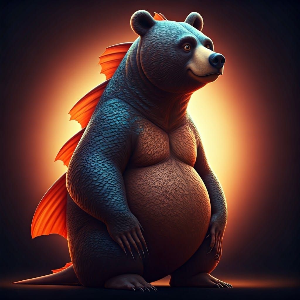 Fantastical Aquatic Bear Hybrid in Vibrant 3D Digital Art