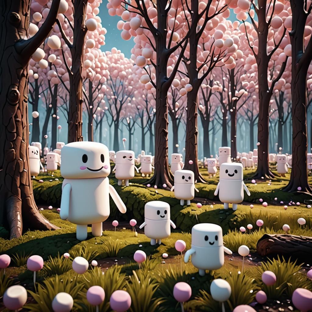 marshmallow people in candy trees forrest