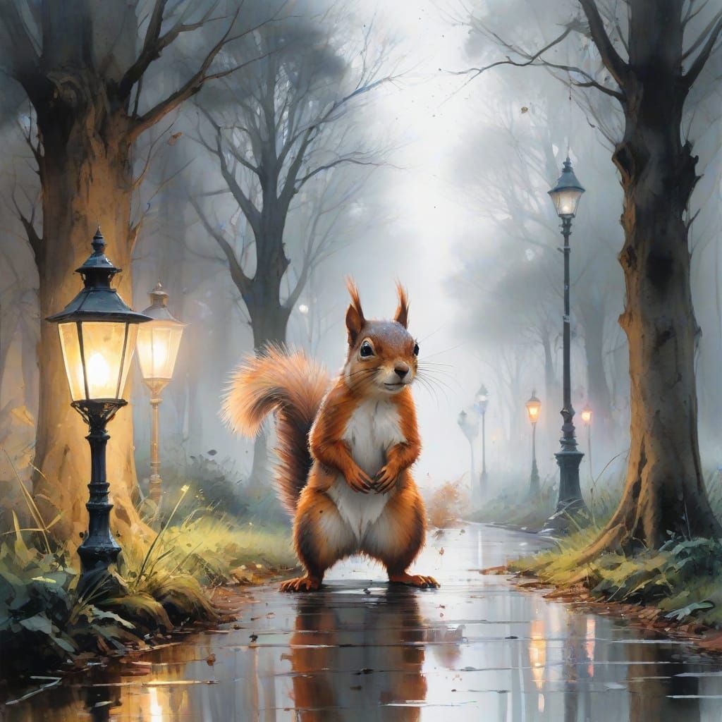 Neon Lights and Mist in Urban Park