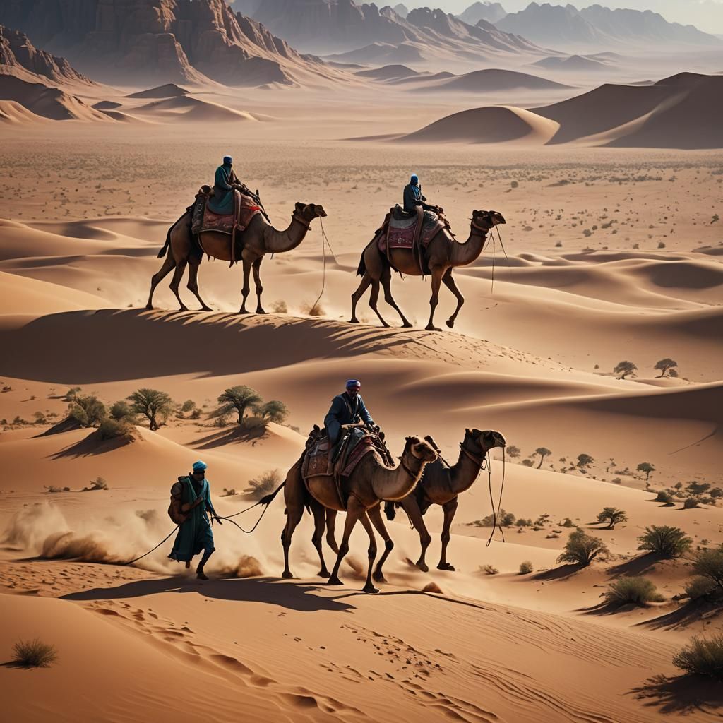 Camel Ride in Desert: Fantasy Concept Art