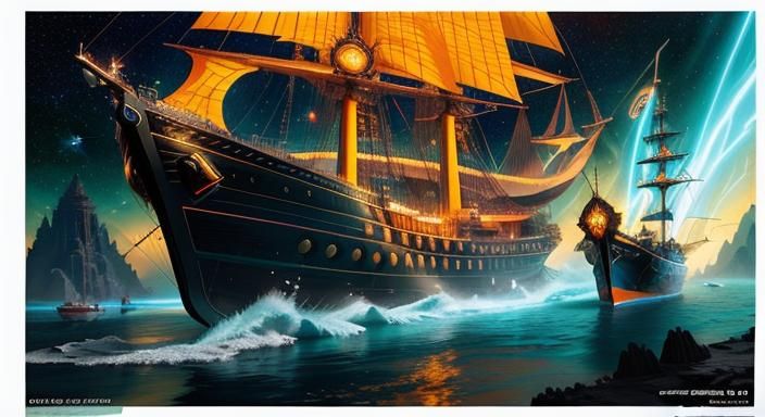 Women on Boat in Starry Sea, Game Cinematic Style