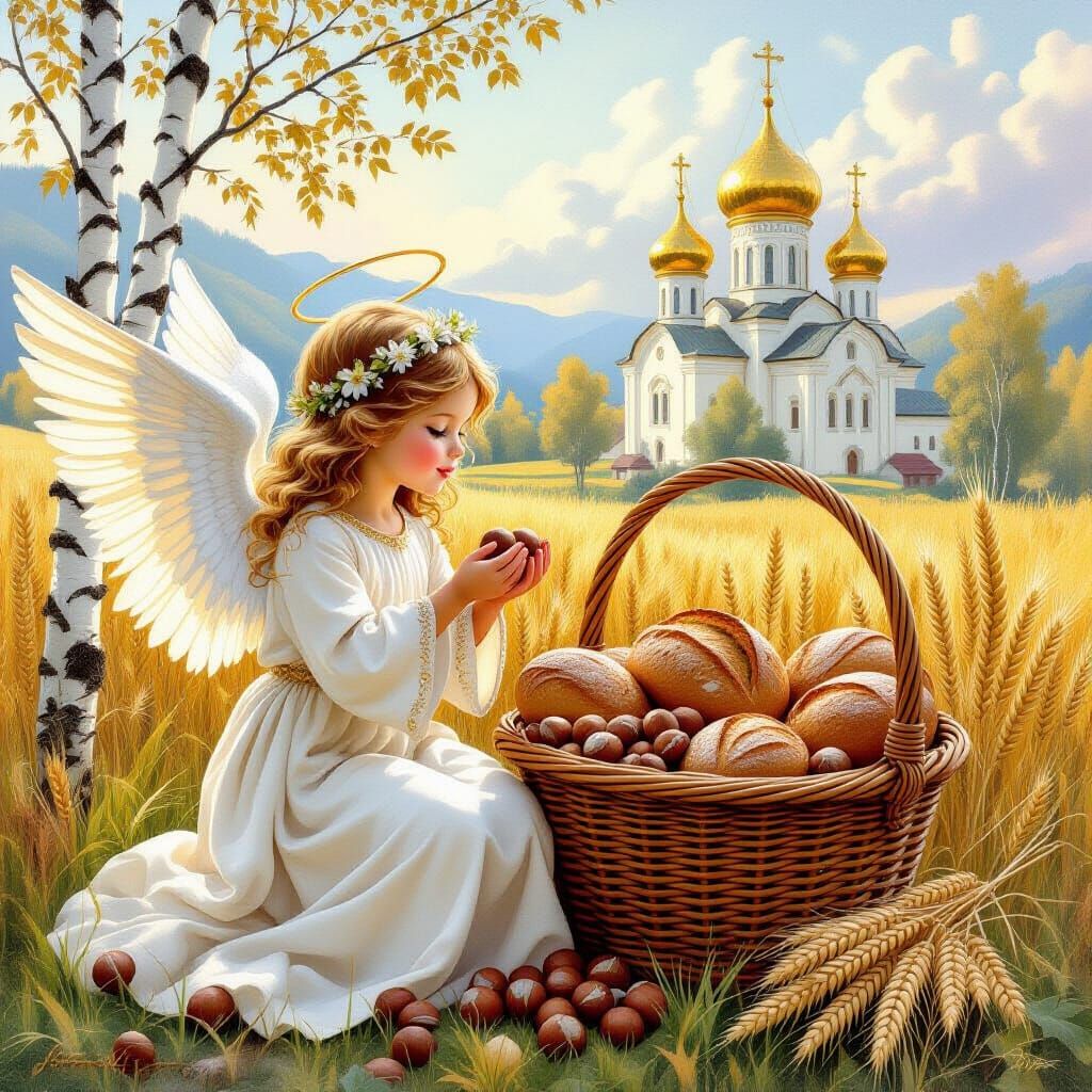 Angel with Hazelnut in Impressionist Style