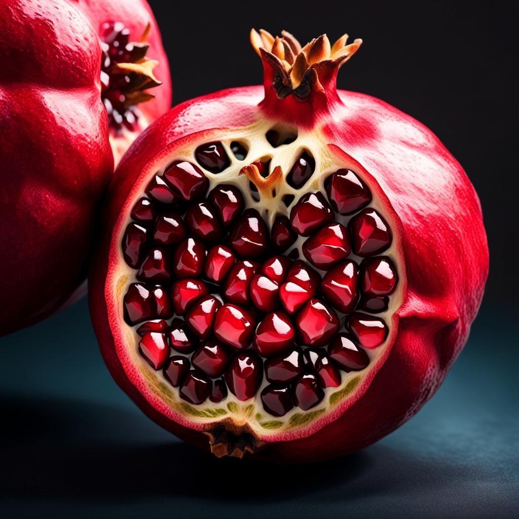 Dramatic Pomegranate Still Life in Hyperrealism