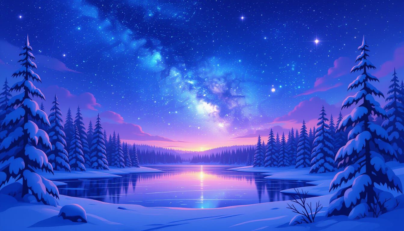 Finnish Winter Forest Under Cosmic Celestial Sky