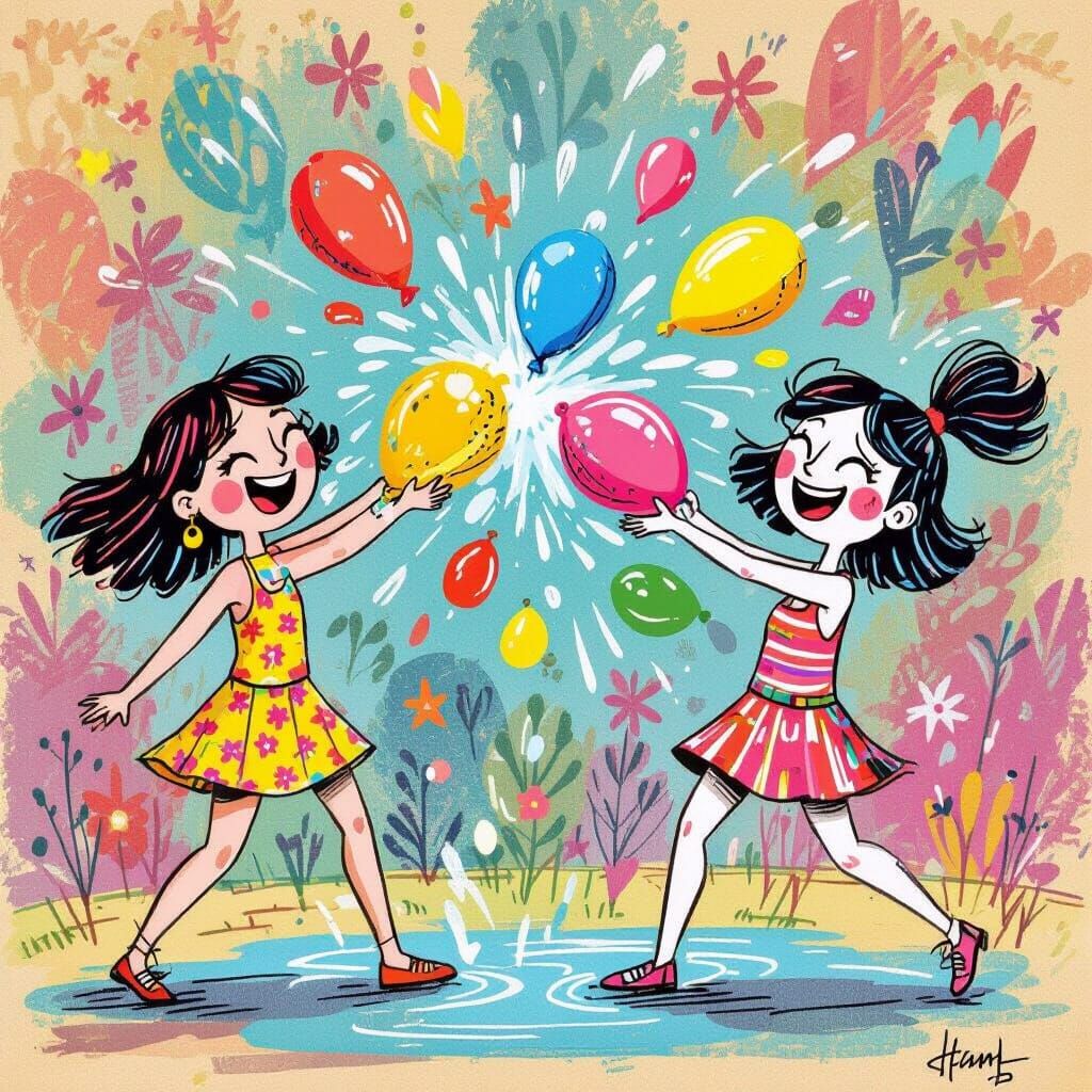 Comical Waterballoon Battle with Whimsical Figures